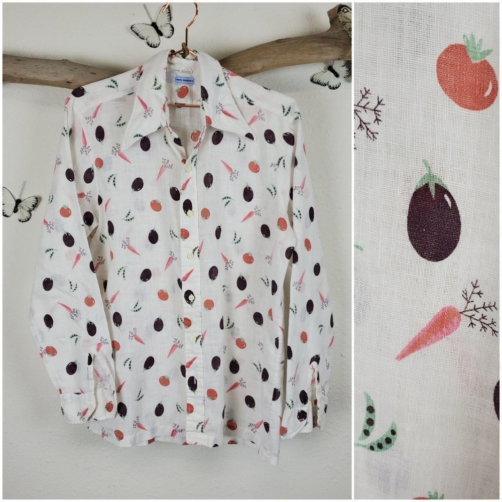 Vintage Paul Harvey veggie button up cotton shirt